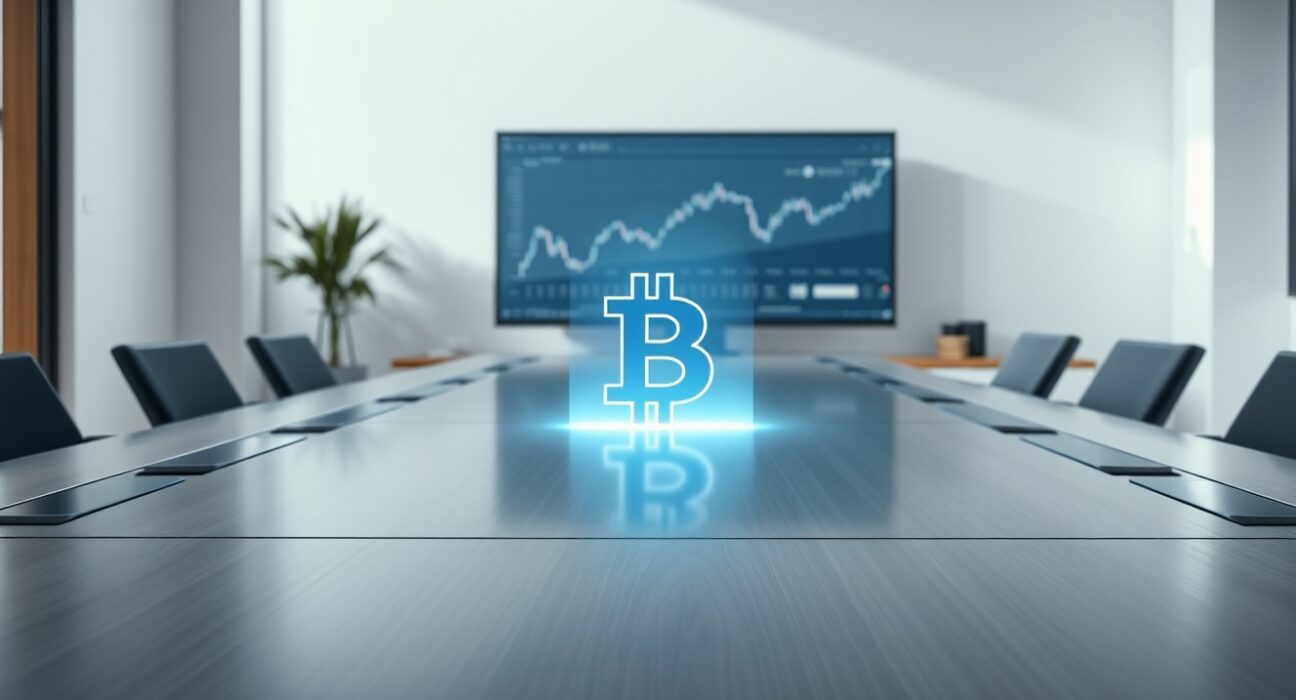 H100 corporate strategy to acquire Bitcoin holdings visualized in a modern boardroom.