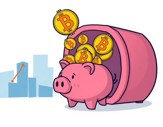 A cartoon illustration depicting the strategic Bitcoin acquisition by H100 Group, showing digital assets flowing into a corporate vault.