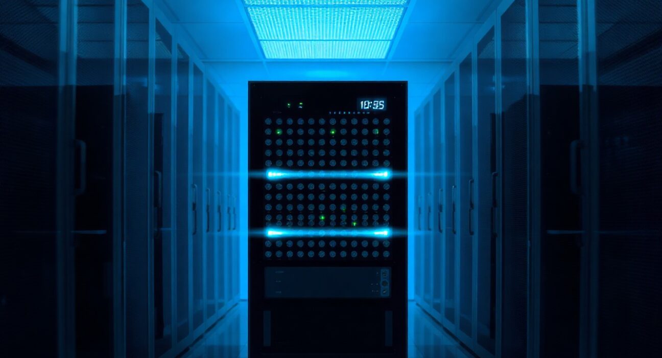 Dimmed server rack in a data center representing a technical anomaly at Haedal Protocol vault pools.