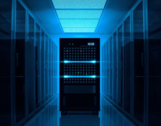 Dimmed server rack in a data center representing a technical anomaly at Haedal Protocol vault pools.