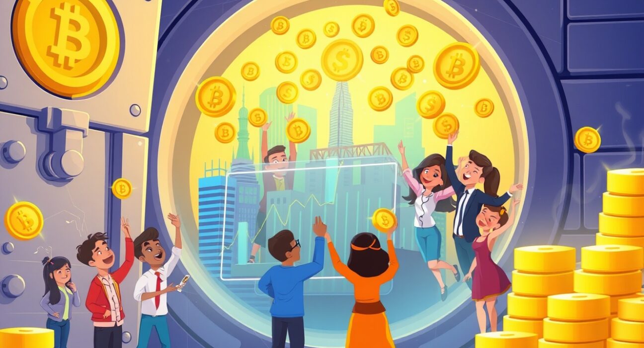 Halogen Capital seed funding powers the tokenization of real estate and bonds in a vibrant cartoon scene.