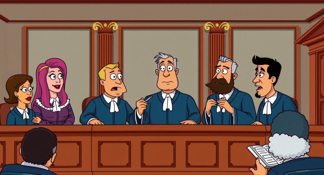 Dramatic courtroom scene illustrating the Haru Invest CEO attack during crypto fraud trial