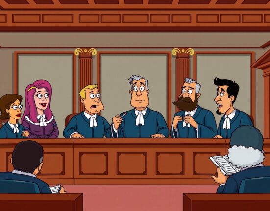 Dramatic courtroom scene illustrating the Haru Invest CEO attack during crypto fraud trial