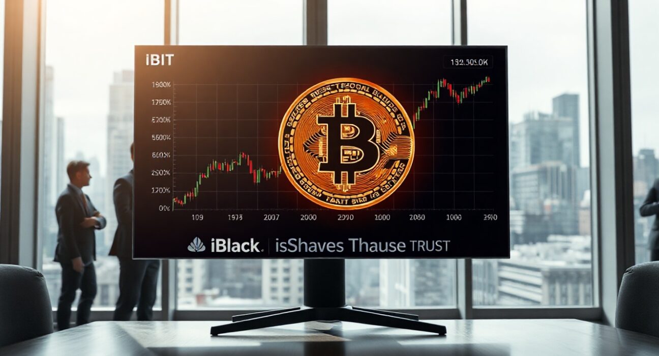 Harvard Management Company holds BlackRock IBIT stake steady in Q2, as seen on a financial screen in an office.