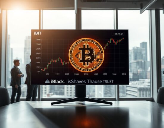 Harvard Management Company holds BlackRock IBIT stake steady in Q2, as seen on a financial screen in an office.