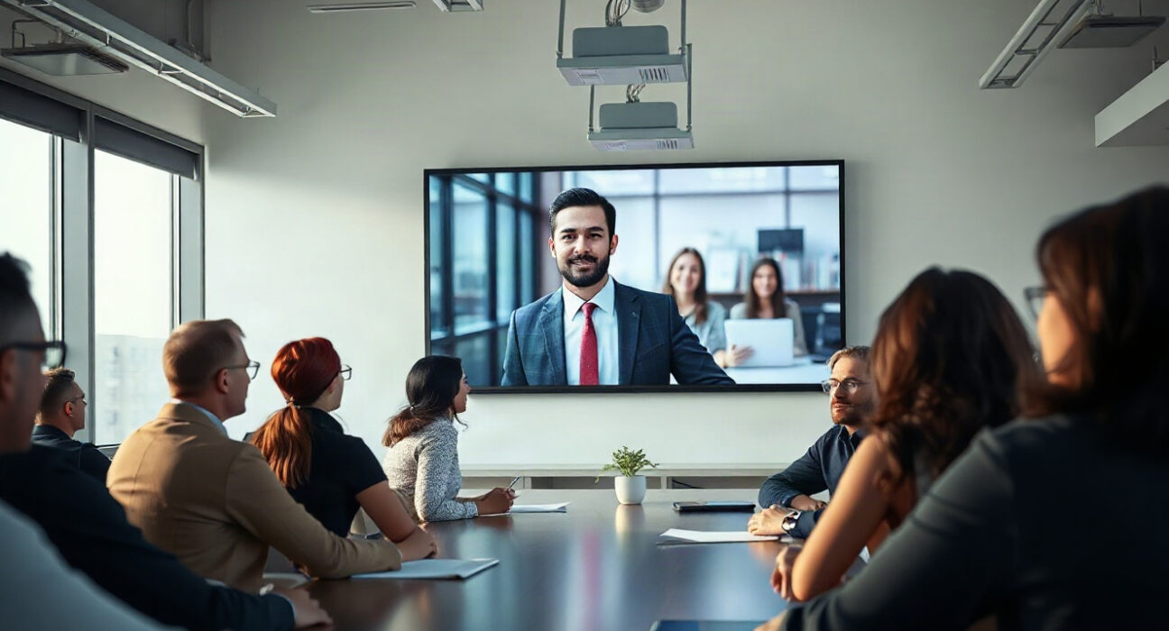Harvard Business School startup bootcamp participants watching an AI avatar instructor on screen