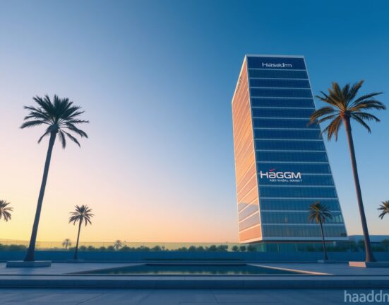 Hashed obtains financial services license in Abu Dhabi, with the ADGM skyline representing regulatory approval for crypto investment activities.