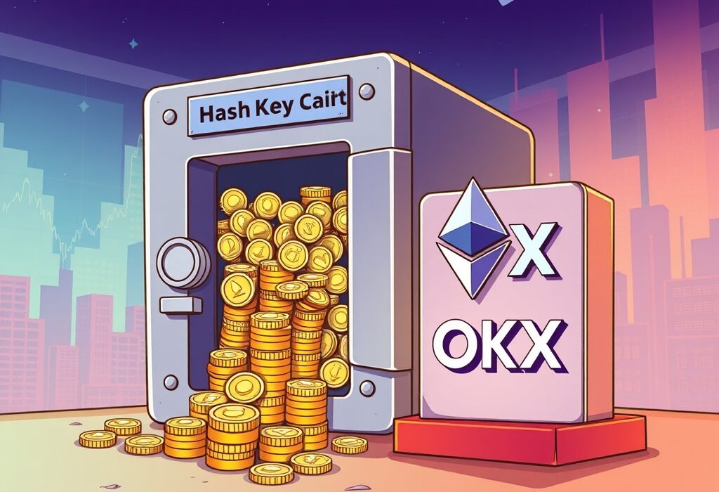 A visual representation of HashKey Capital's significant ETH deposit into OKX, highlighting institutional crypto movements.