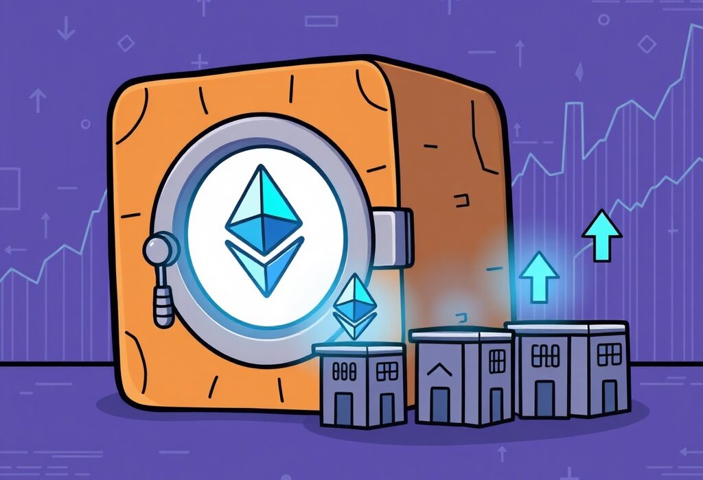 A cartoon illustration showing a large HashKey Capital wallet transferring significant Ethereum (ETH) to multiple crypto exchanges, symbolizing major ETH movement.