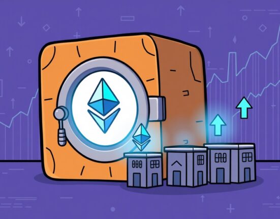 A cartoon illustration showing a large HashKey Capital wallet transferring significant Ethereum (ETH) to multiple crypto exchanges, symbolizing major ETH movement.