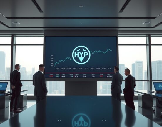 HashKey exchange trading floor with Hyperliquid HYPE token price chart on screen