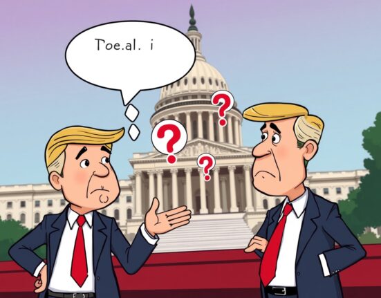 Cartoon illustration depicting the denial of Federal Reserve Chair discussions between political figures