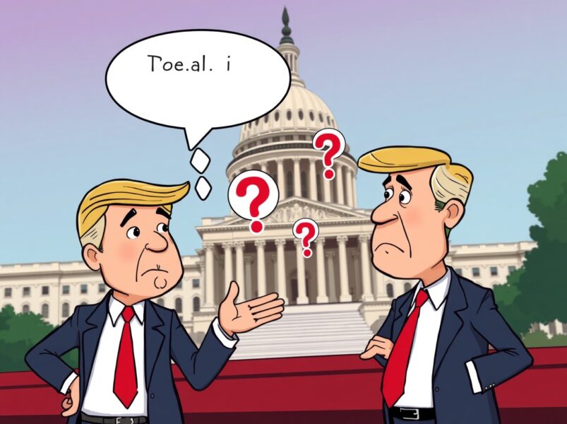 Cartoon illustration depicting the denial of Federal Reserve Chair discussions between political figures