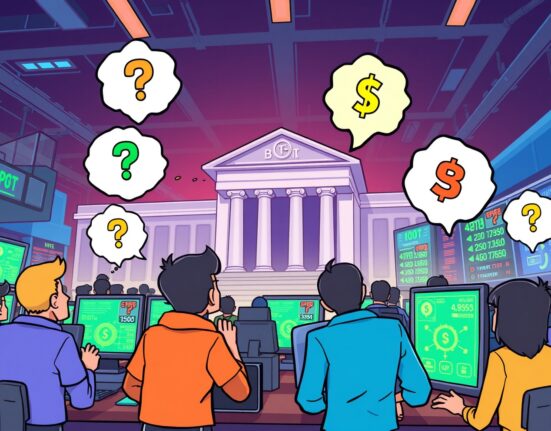 Cartoon illustration of crypto prediction markets betting on the next Fed Chair appointment.