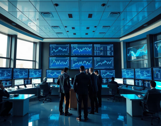 Institutional crypto infrastructure command center with blockchain data on screens