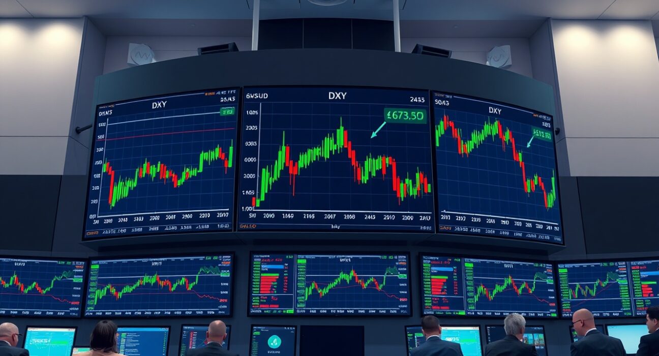 Forex trading screens showing hawkish Fed tone lifts USD against major currencies as markets await BoE and ECB decisions