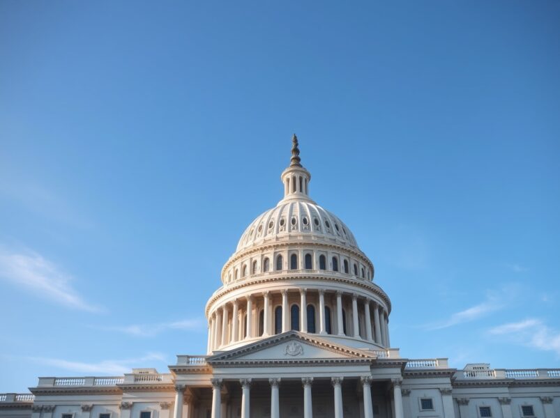 U.S. Capitol Building dome under a clear sky, representing crypto legislation in Congress.