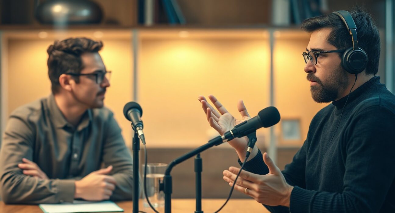 Arthur Hayes and Illia Polosukhin discuss crypto market fundamentals in a podcast studio.