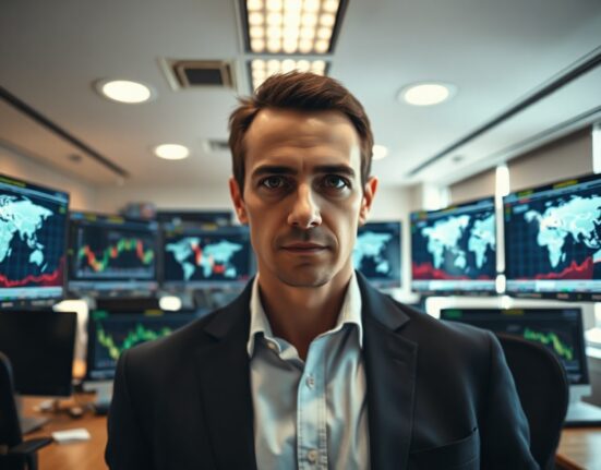 Hedge fund CIO Vuk Vukovic analyzing financial markets in a modern office