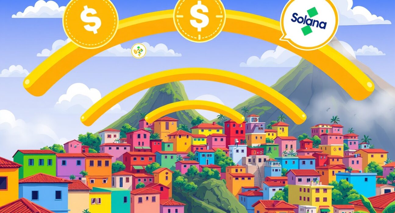 Helium expands into Brazil with a vibrant cartoon of digital connectivity over a Brazilian cityscape.