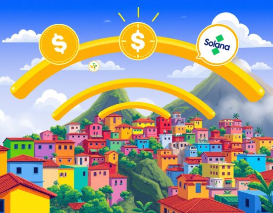Helium expands into Brazil with a vibrant cartoon of digital connectivity over a Brazilian cityscape.