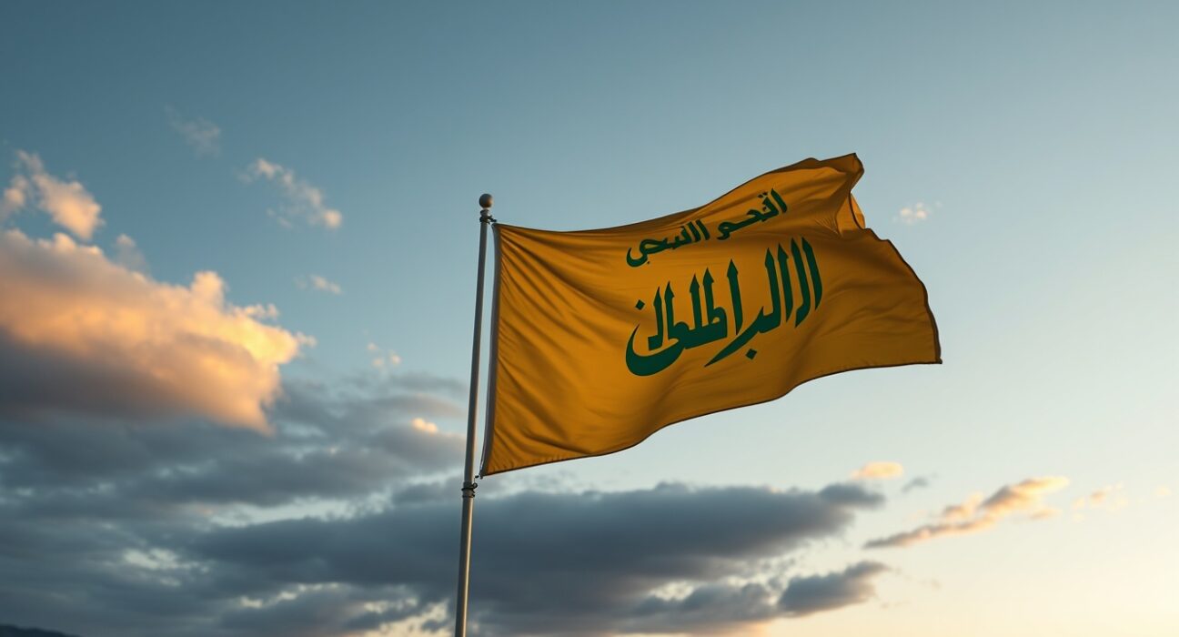 Hezbollah flag symbolizing the group's vow of continued resistance in Lebanon.