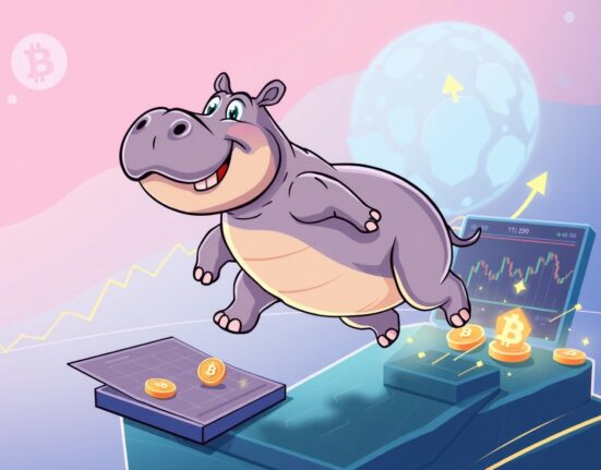 Cartoon hippo character symbolizes the exciting new Hippo Protocol listing on a major crypto exchange, indicating growth and trading opportunities.