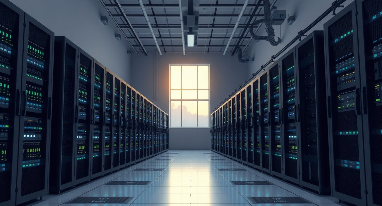 HIVE Digital's combined Bitcoin and AI data center infrastructure with server racks in industrial setting