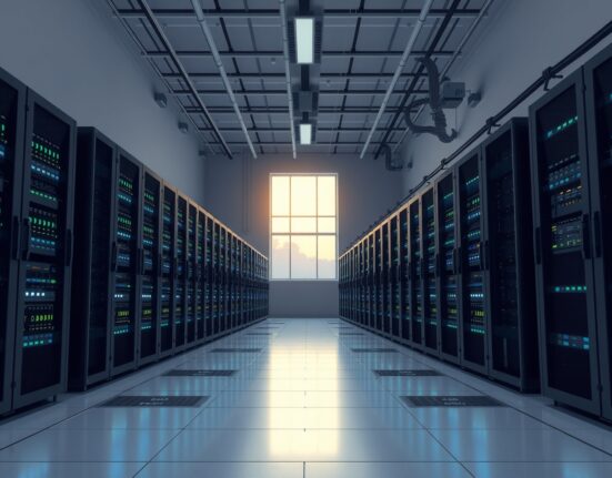 HIVE Digital's combined Bitcoin and AI data center infrastructure with server racks in industrial setting