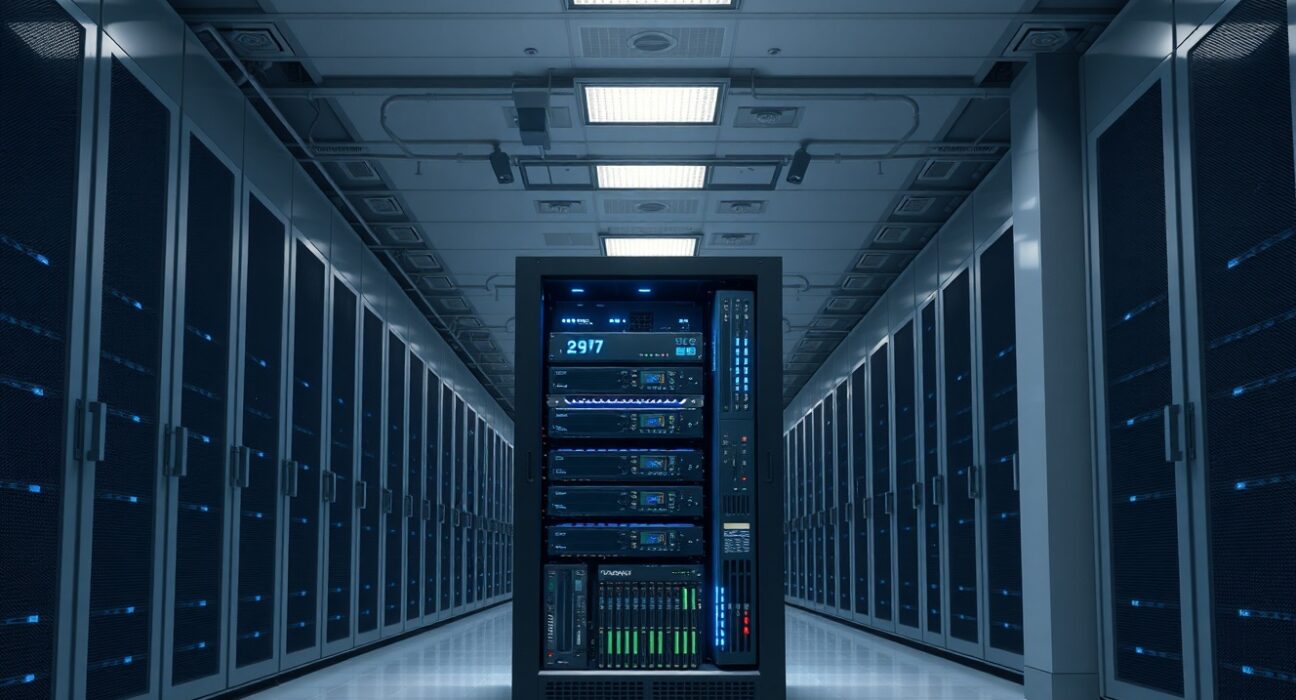 Modern data center with GPU servers for AI infrastructure expansion by cryptocurrency mining companies.