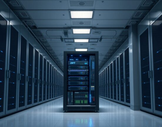 Modern data center with GPU servers for AI infrastructure expansion by cryptocurrency mining companies.