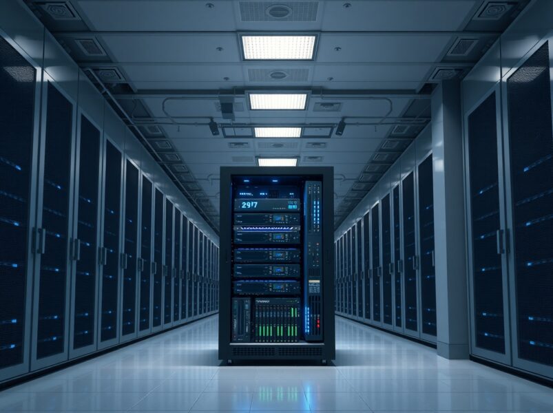 Modern data center with GPU servers for AI infrastructure expansion by cryptocurrency mining companies.