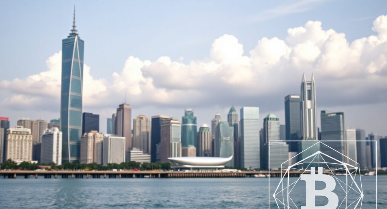 Hong Kong skyline with digital coin overlay symbolizing stablecoin regulation