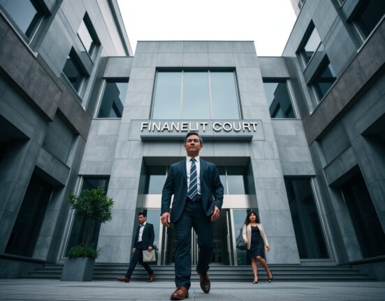 Singapore courthouse exterior with legal professionals entering, representing the Hodlnaut CEO fraud case