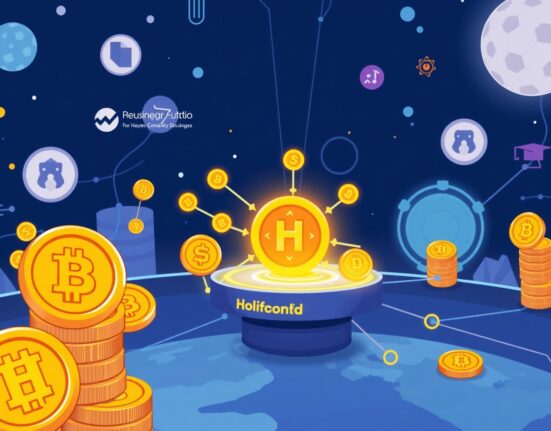 A cartoon illustrating the benefits of HoloWorld AI staking, depicting users earning rewards and participating in governance.