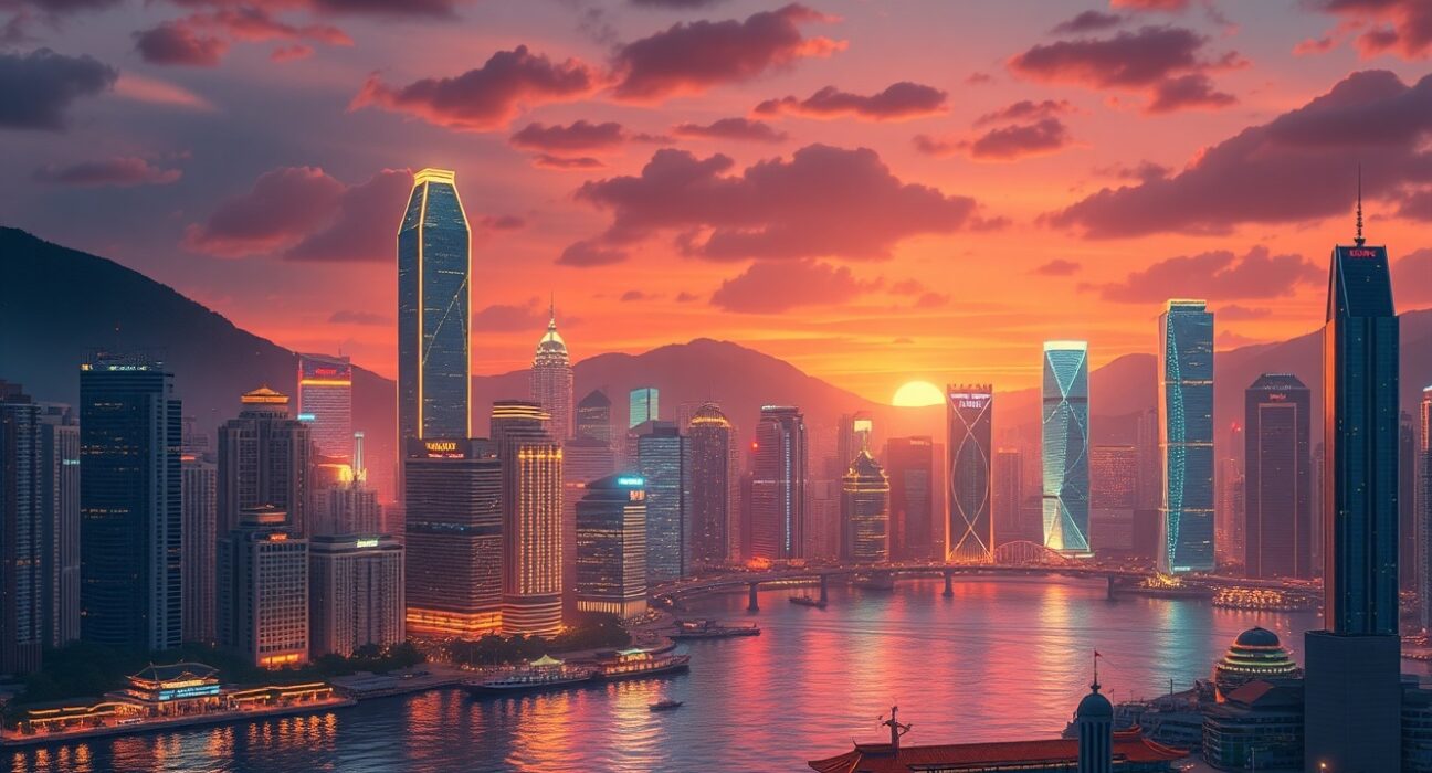 Hong Kong's financial district transforming through asset tokenization and blockchain technology integration.