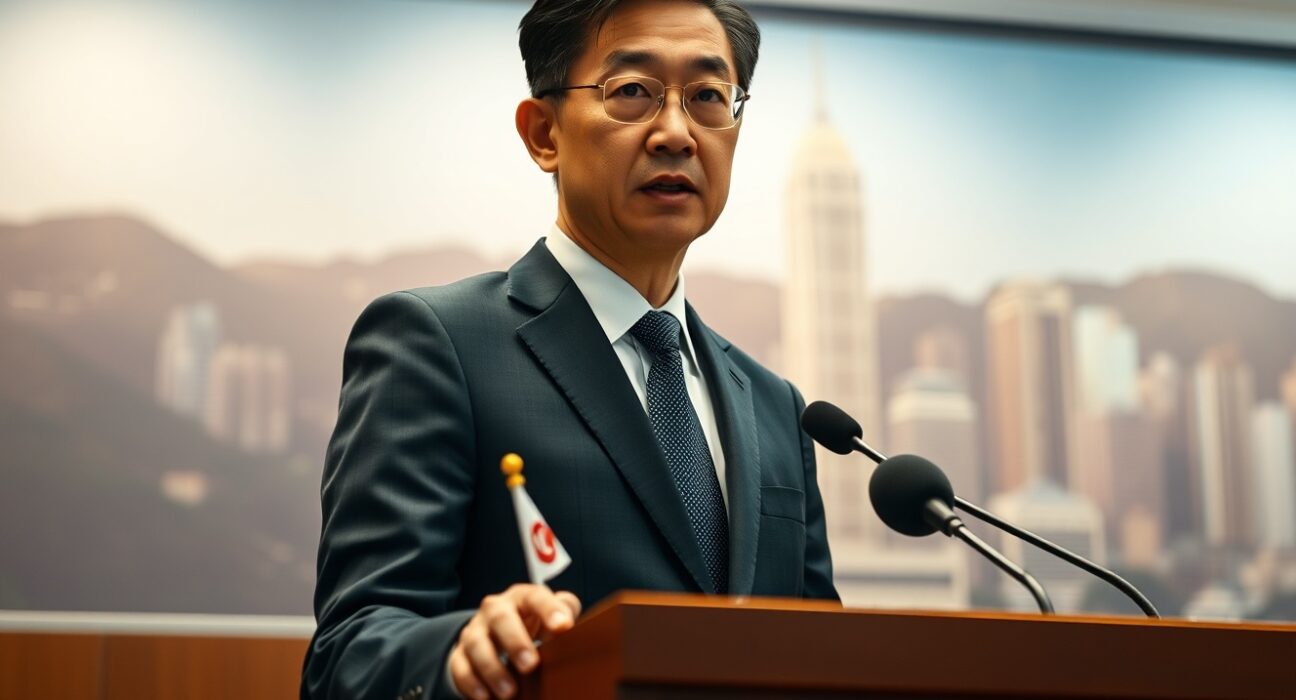 Hong Kong Financial Secretary Paul Chan speaking at a press conference about crypto regulation