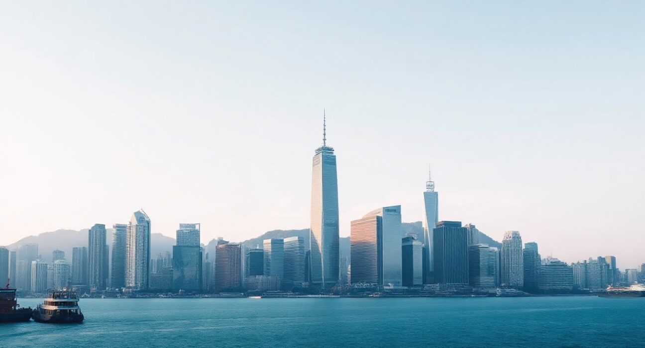 Hong Kong skyline viewed from Victoria Harbour on a clear day