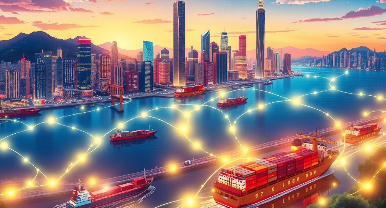 Blockchain trade finance platform connecting Hong Kong and Shanghai cargo data systems digitally.