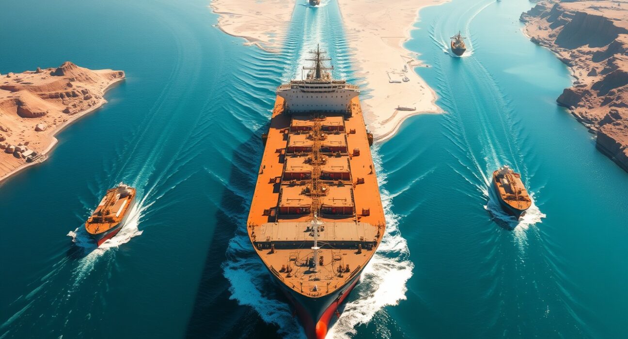 Strategic Strait of Hormuz chokepoint where a blockade could trigger oil price inflation.