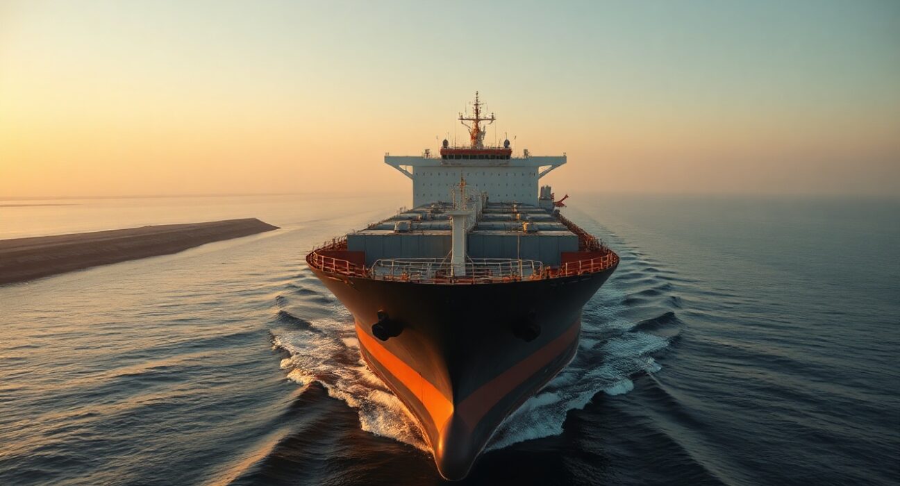 Oil tanker navigates the Strait of Hormuz as geopolitical tensions rise, impacting global markets.