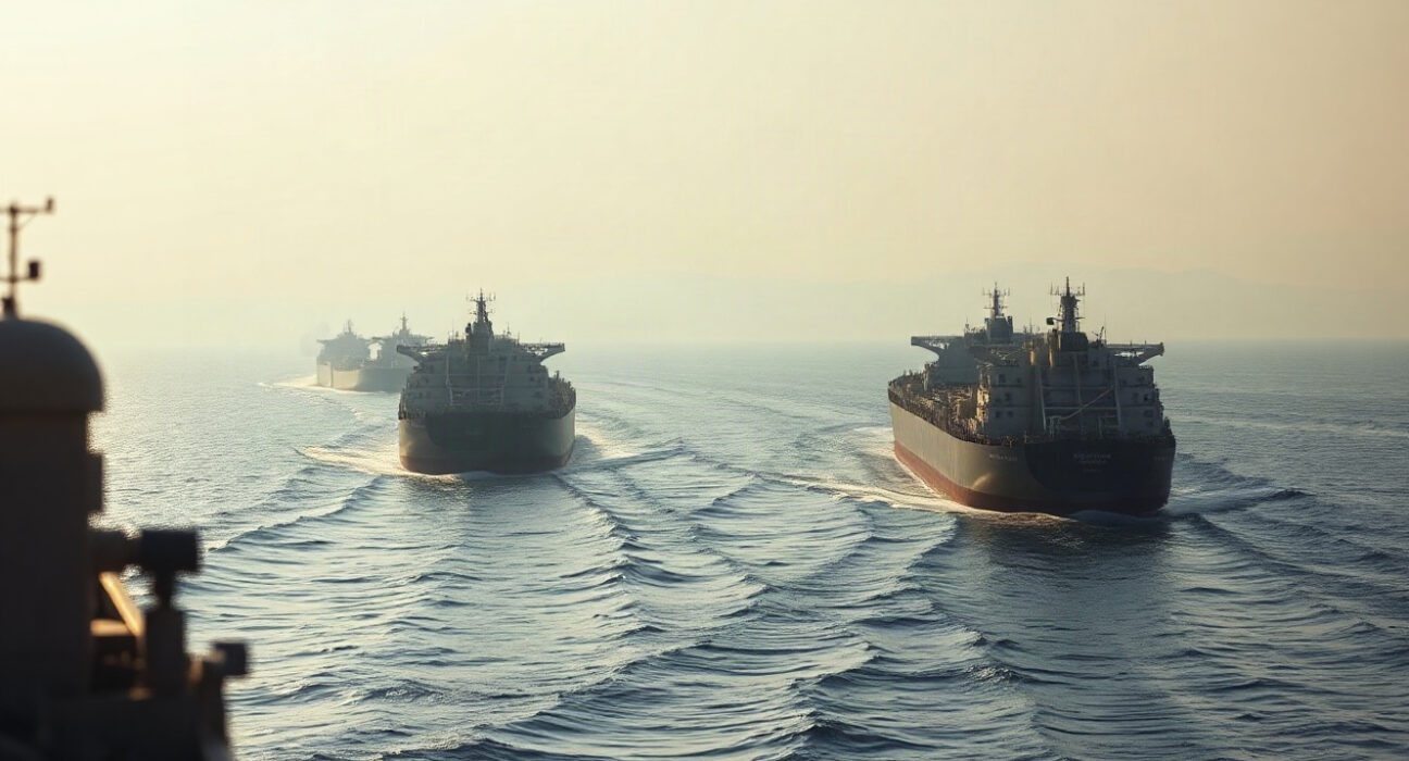 Oil tankers navigating the Strait of Hormuz amid a 400% surge in traffic