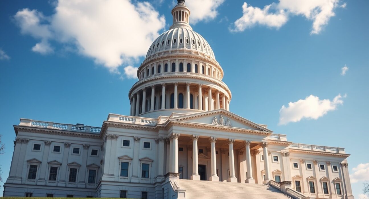 U.S. Capitol Building on a sunny day, representing legislative action on the Federal Reserve.