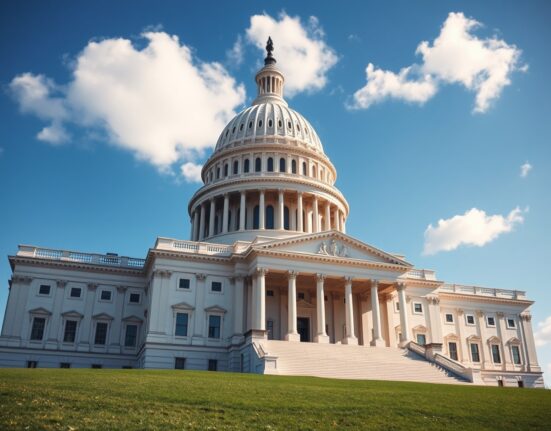 U.S. Capitol Building on a sunny day, representing legislative action on the Federal Reserve.
