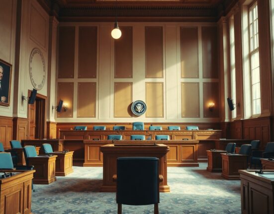Interior of a formal US House committee hearing room with a wooden dais and empty seats, awaiting a legislative hearing.