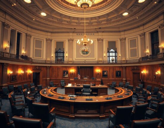 Empty hearing room of the House Ways and Means Committee in the US Capitol