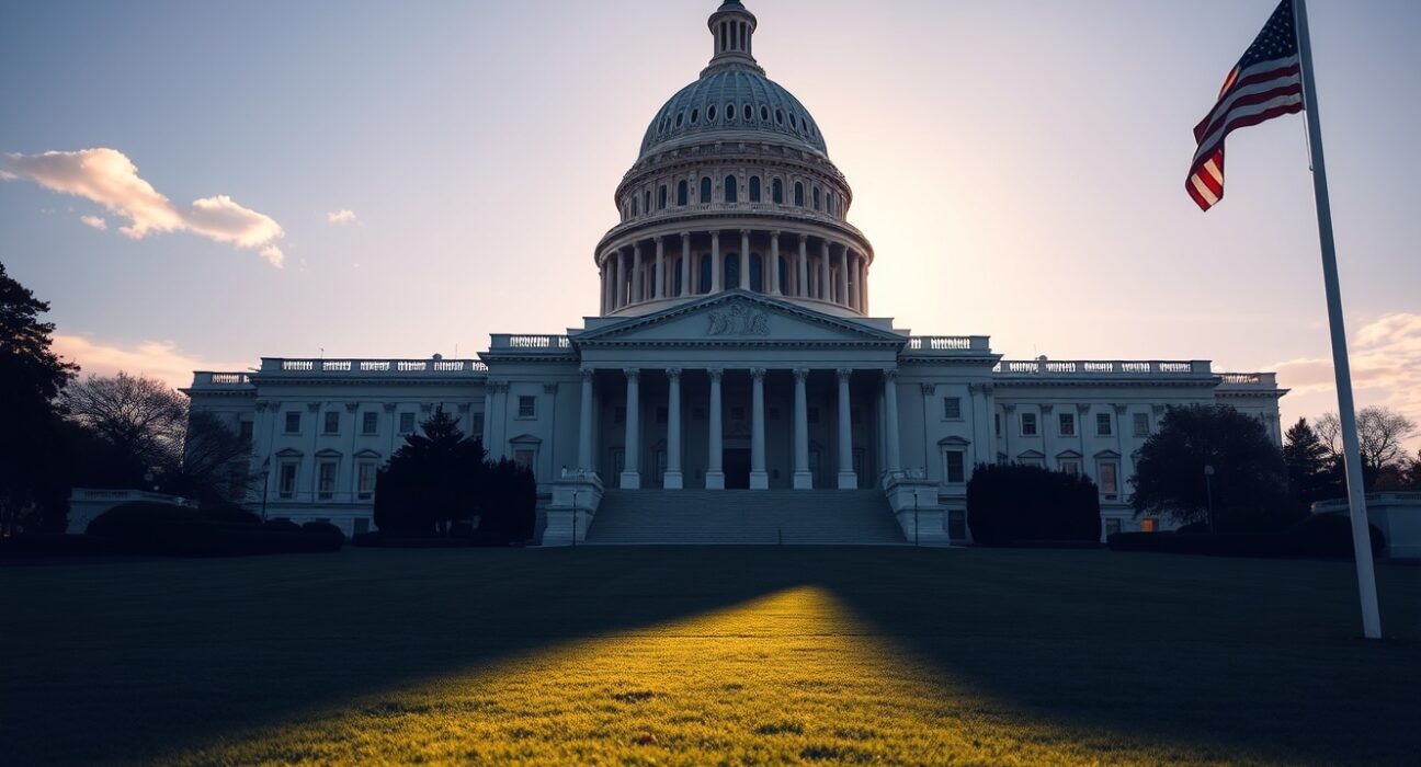 U.S. Capitol building exterior during late afternoon, symbolizing legislative action on CBDC ban.