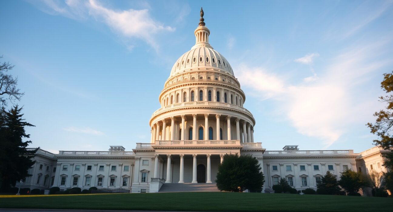 U.S. Capitol building exterior on a clear day, representing government oversight of prediction markets.