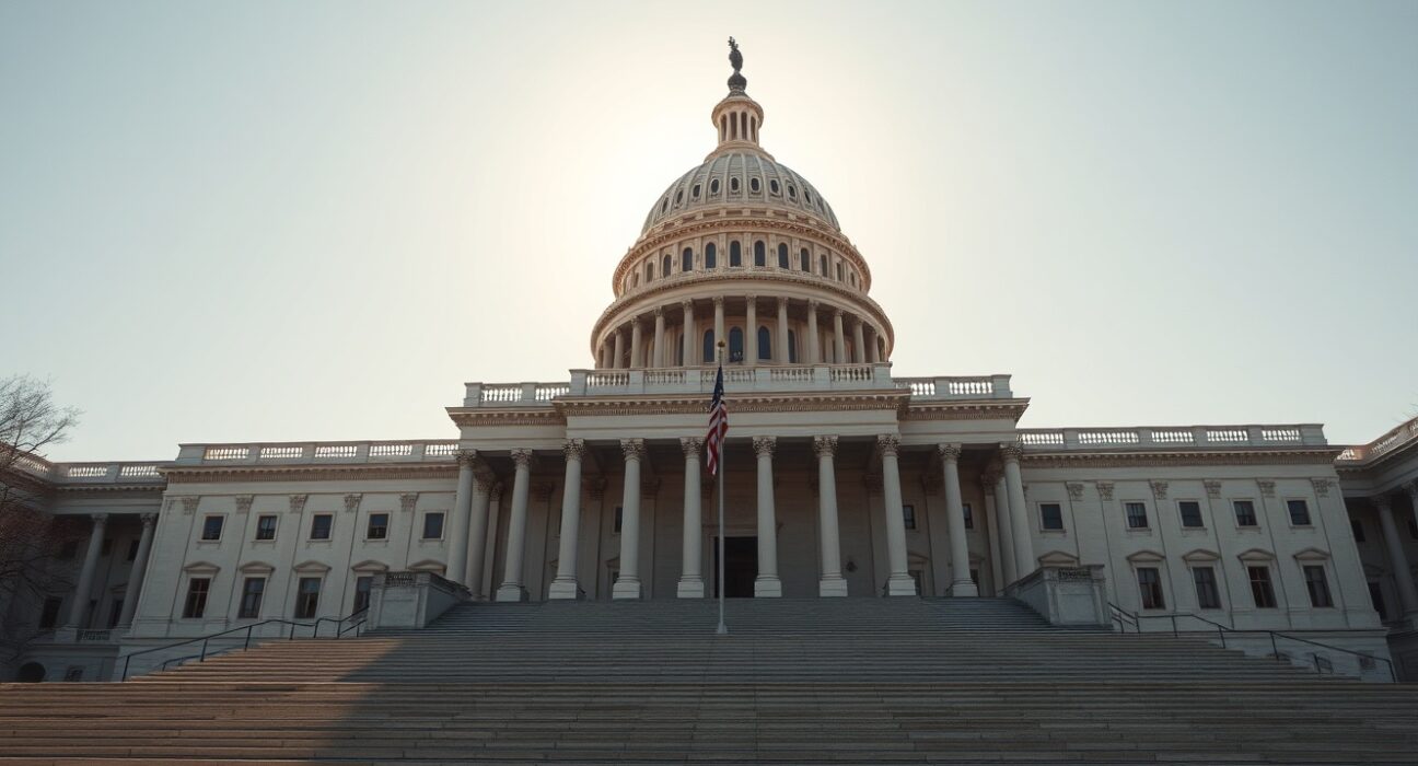 U.S. Capitol building exterior under bright sky, symbolizing federal legislation on CBDC ban.