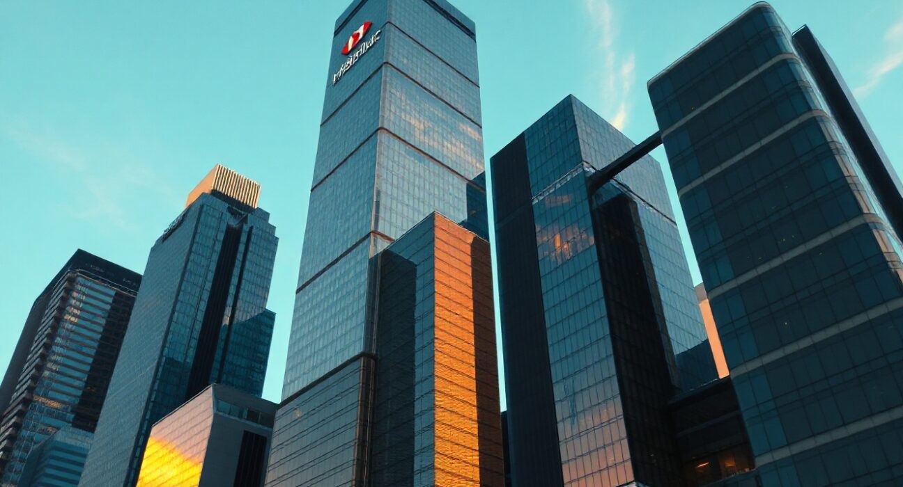 HSBC headquarters building in Hong Kong at dusk
